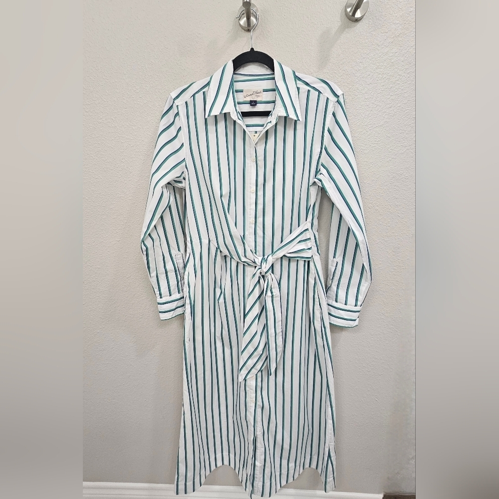 Universal Thread Teal and White Striped Long Sleeve Dress - Picture 5 of 6